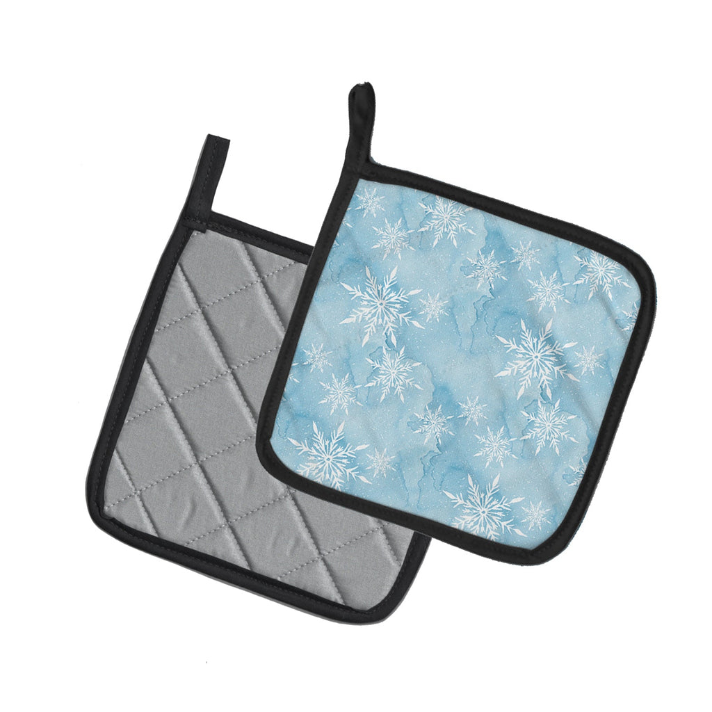 Watercolor Snowflake on Light Blue Pot Holder Set of 2 Heat Resistant Quilted Hot Pads 7.5 x 7.5 Inch, Insulated Kitchen Trivets for Cooking & Baking