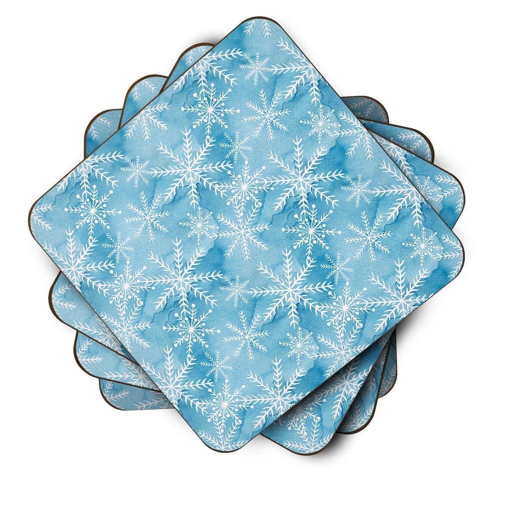 Watercolor Snowflake on Blue Foam Coasters Set of 4 Cup Coasters for Indoor Outdoor, Tabletop Protection, Anti Slip, Mouse pad Material
