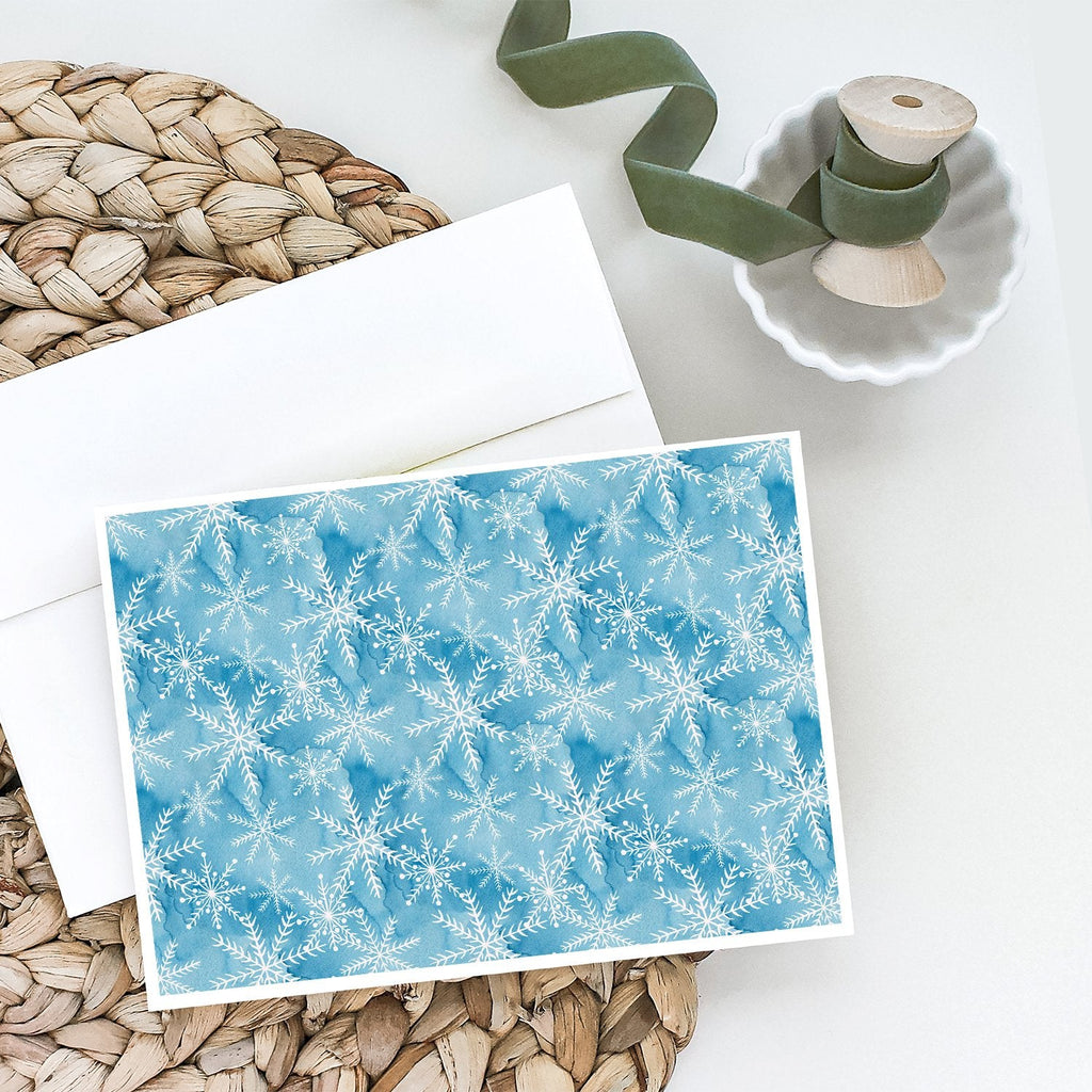 Watercolor Snowflake on Blue Greeting Cards Pack of 8 Blank Cards with Envelopes Whimsical A7 Size 5x7