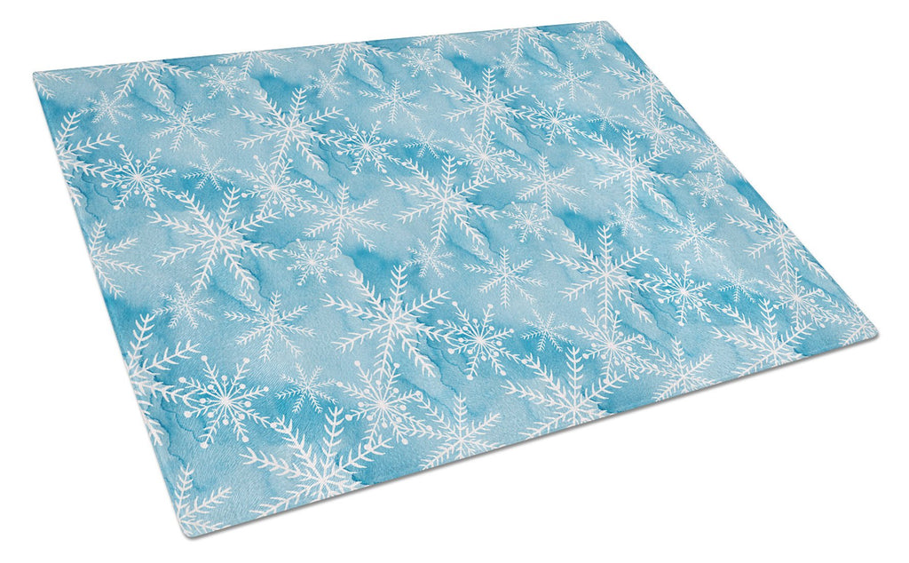 Watercolor Snowflake on Blue Cutting Board Tempered Glass Kitchen Cutting Surface, Heat Resistant Chopping, Non-Slip Feet, Food Prep & Serving