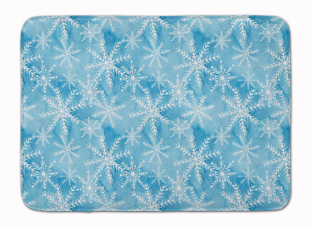 Watercolor Snowflake on Blue Memory Foam Kitchen Mat Machine Washable Anti-Fatigue Cushion Comfort Bath or Kitchen Rug