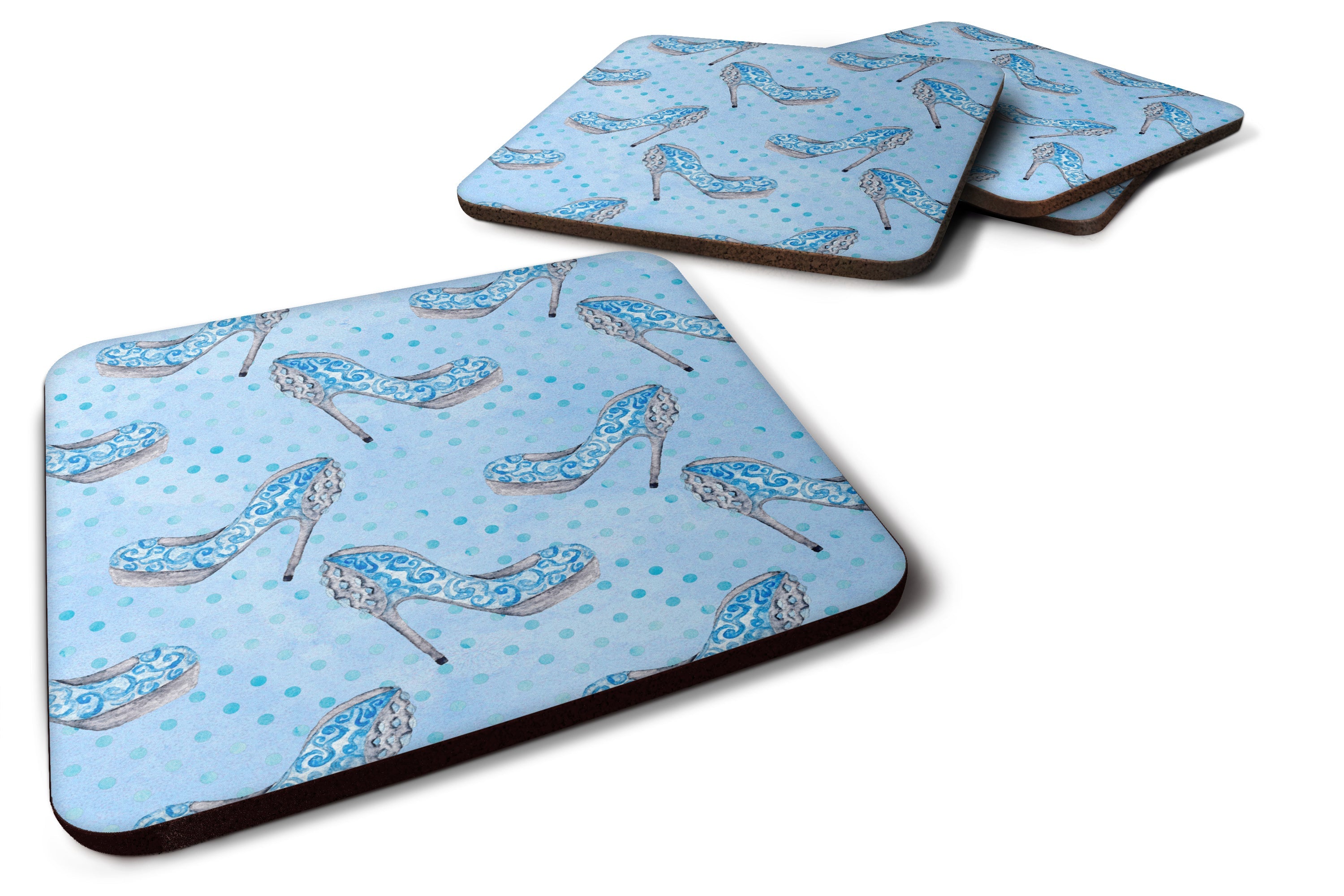 Watercolor Cinderella Shoe in Blue Foam Coasters Set of 4 Cup Coasters for Indoor Outdoor, Tabletop Protection, Anti Slip, Mouse pad Material