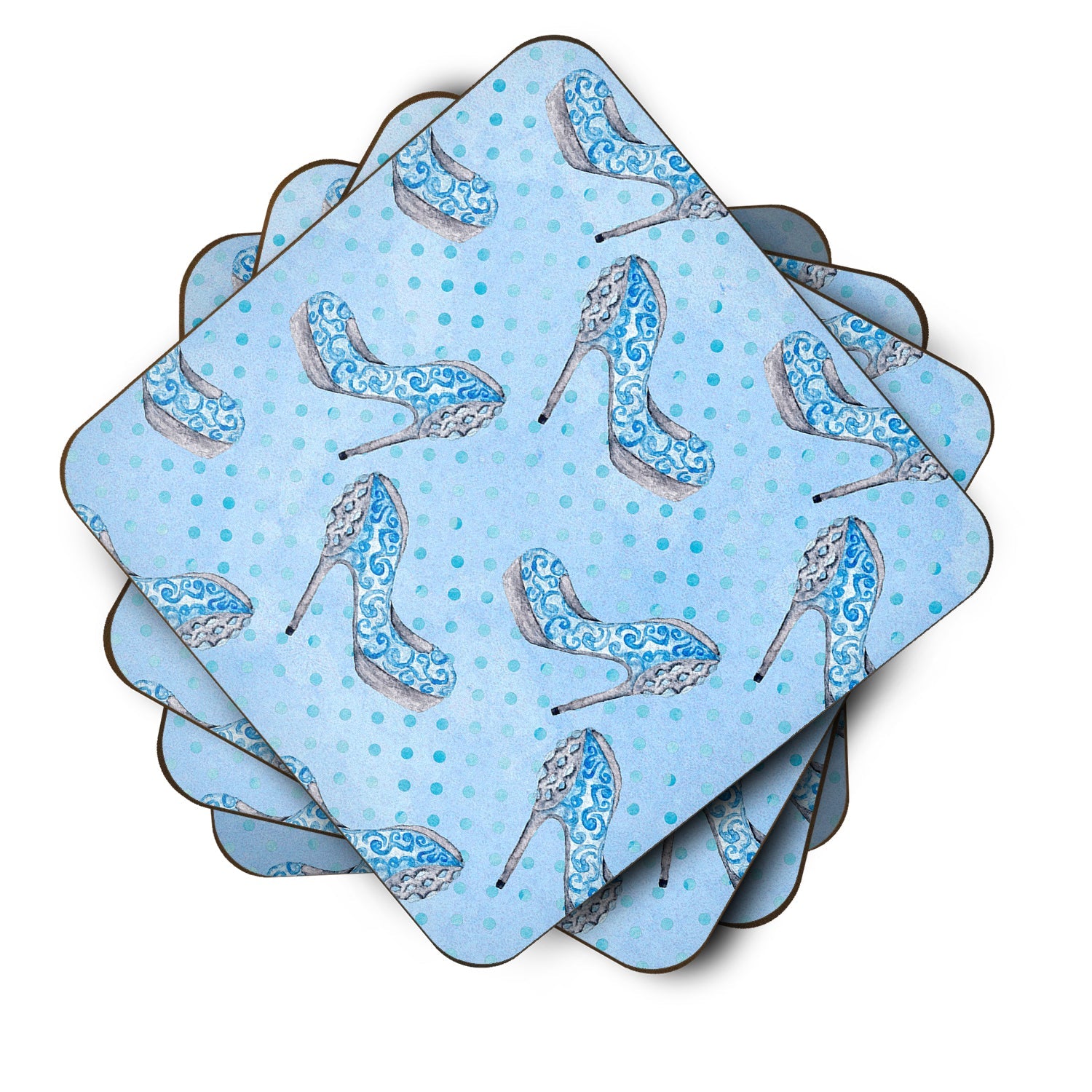 Watercolor Cinderella Shoe in Blue Foam Coasters Set of 4 Cup Coasters for Indoor Outdoor, Tabletop Protection, Anti Slip, Mouse pad Material