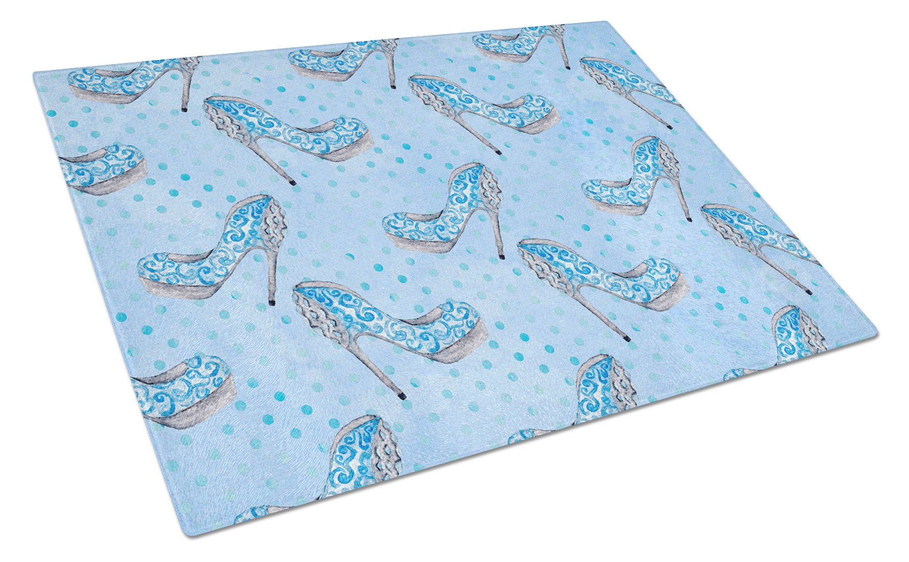 Watercolor Cinderella Shoe in Blue Cutting Board Tempered Glass Kitchen Cutting Surface, Heat Resistant Chopping, Non-Slip Feet, Food Prep & Serving