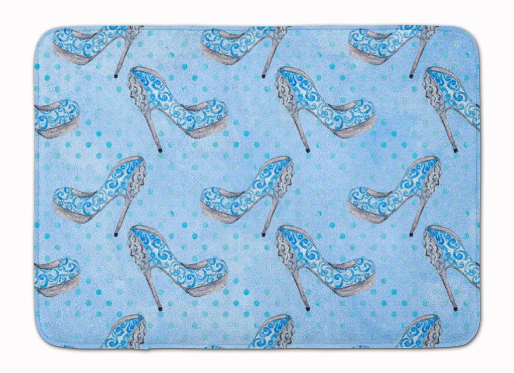 Watercolor Cinderella Shoe in Blue Memory Foam Kitchen Mat Machine Washable Anti-Fatigue Cushion Comfort Bath or Kitchen Rug