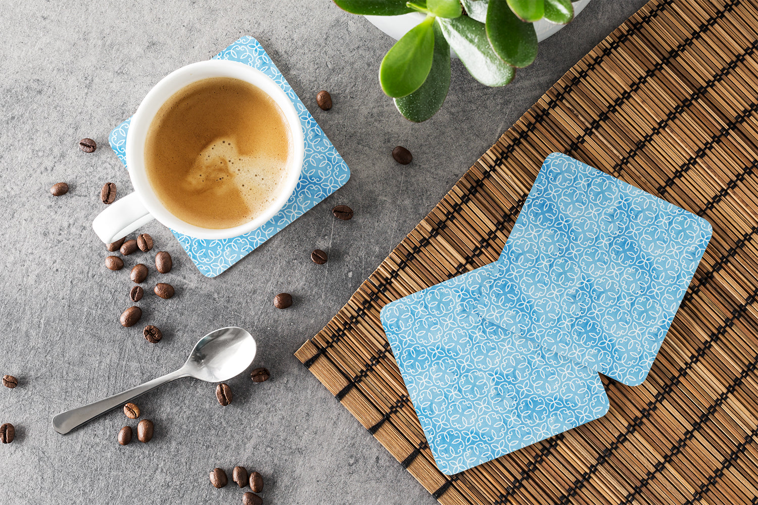 Watercolor Geometric Cirlce on Blue Foam Coasters Set of 4 Cup Coasters for Indoor Outdoor, Tabletop Protection, Anti Slip, Mouse pad Material