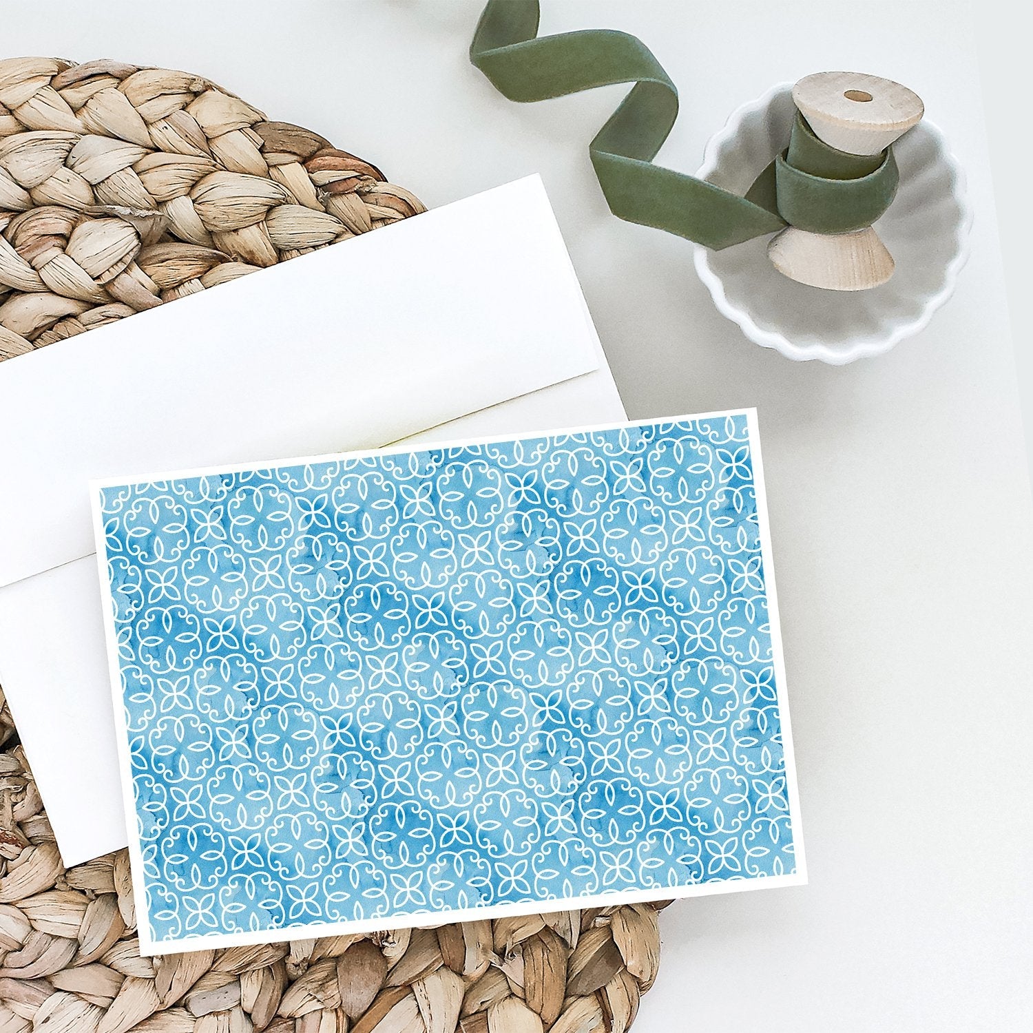 Watercolor Geometric Cirlce on Blue Greeting Cards Pack of 8 Blank Cards with Envelopes Whimsical A7 Size 5x7