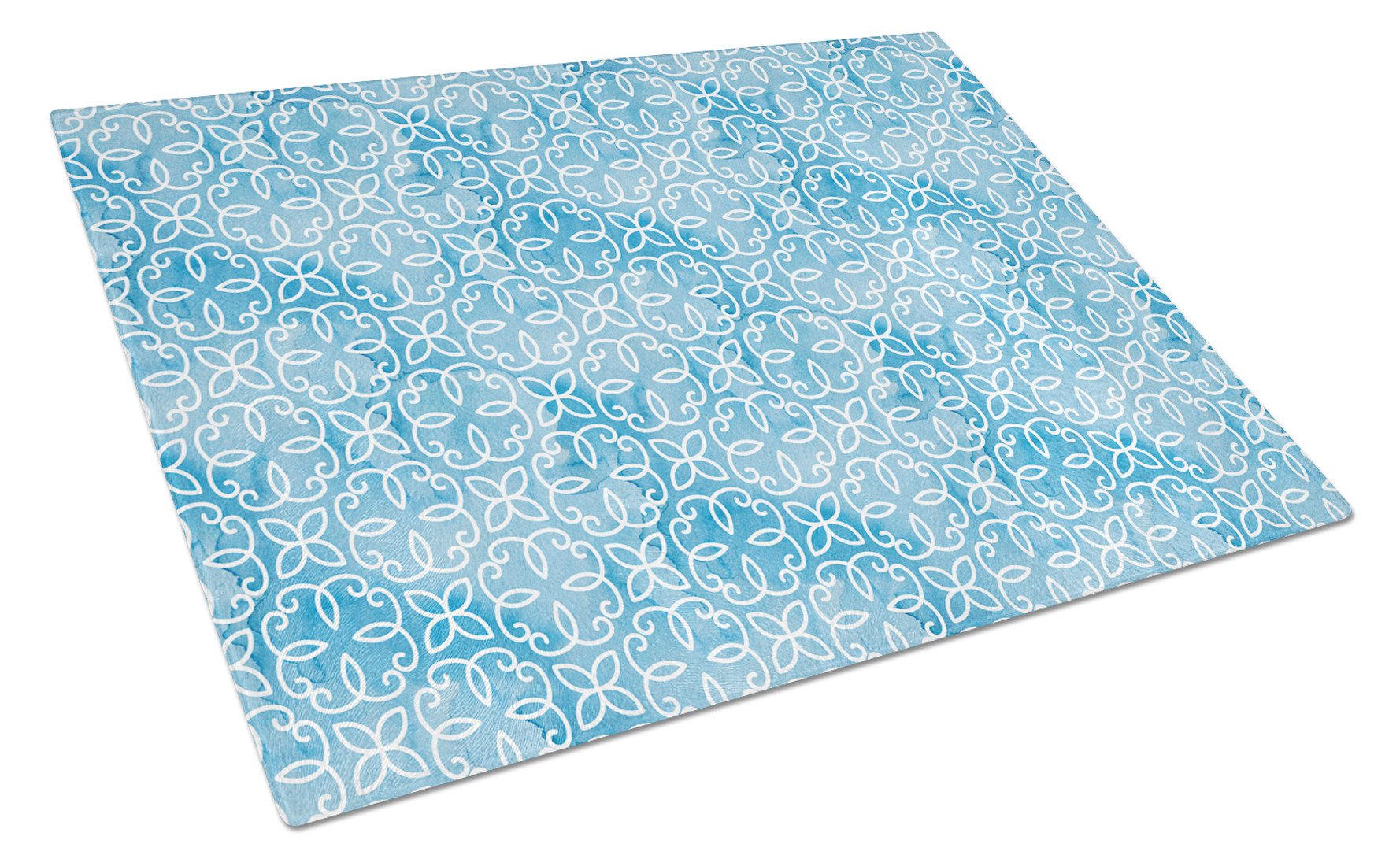 Watercolor Geometric Cirlce on Blue Cutting Board Tempered Glass Kitchen Cutting Surface, Heat Resistant Chopping, Non-Slip Feet, Food Prep & Serving