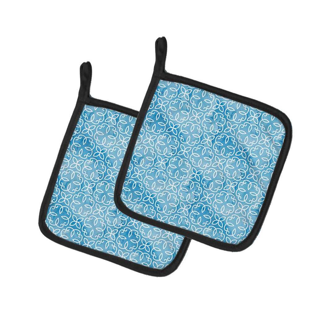 Watercolor Geometric Cirlce on Blue Pot Holder Set of 2 Heat Resistant Quilted Hot Pads 7.5 x 7.5 Inch, Insulated Kitchen Trivets for Cooking & Baking
