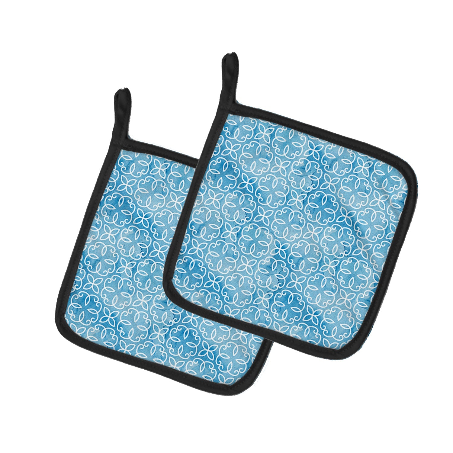 Watercolor Geometric Cirlce on Blue Pot Holder Set of 2 Heat Resistant Quilted Hot Pads 7.5 x 7.5 Inch, Insulated Kitchen Trivets for Cooking & Baking