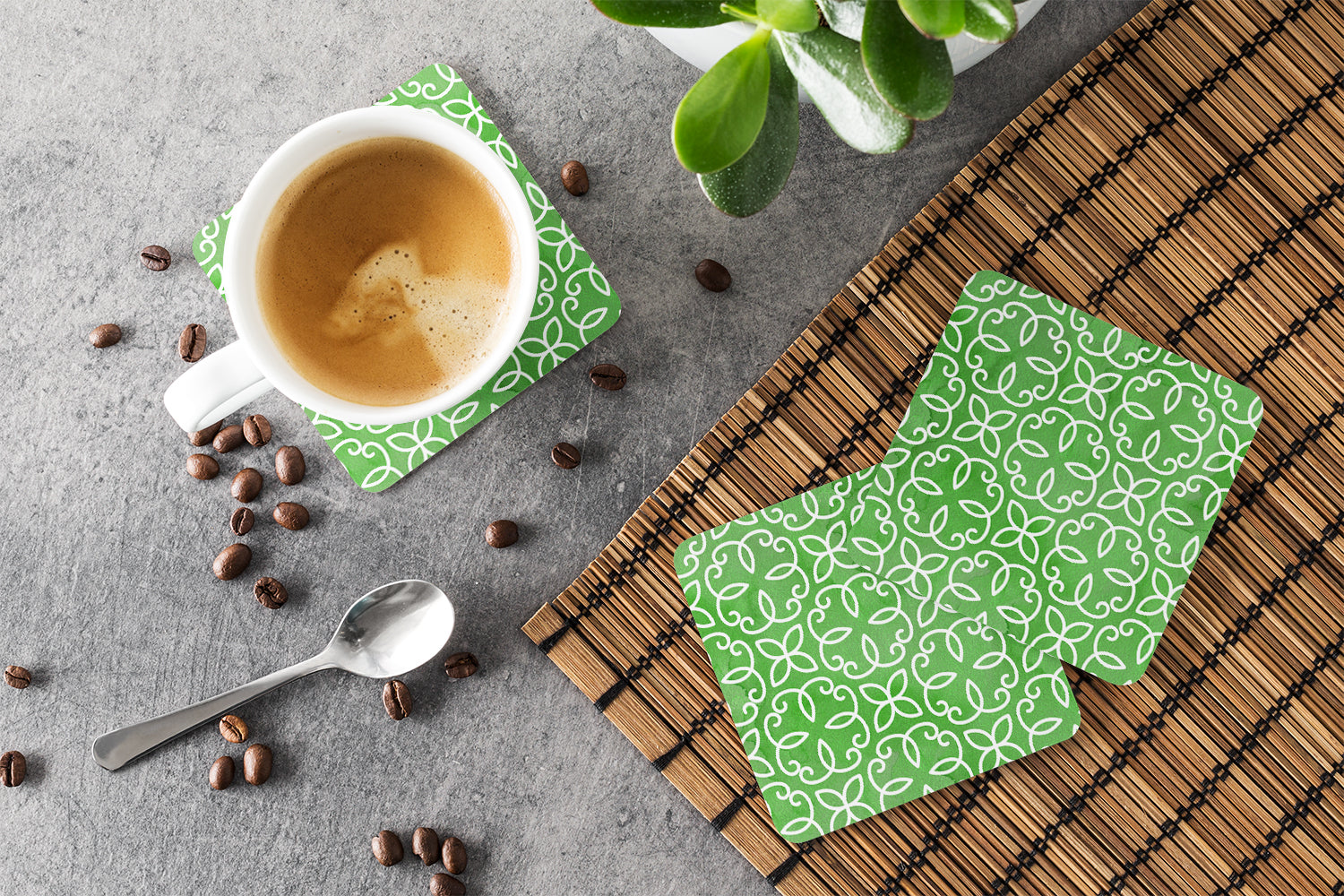 Watercolor Geometric Cirlce on Green Foam Coasters Set of 4 Cup Coasters for Indoor Outdoor, Tabletop Protection, Anti Slip, Mouse pad Material