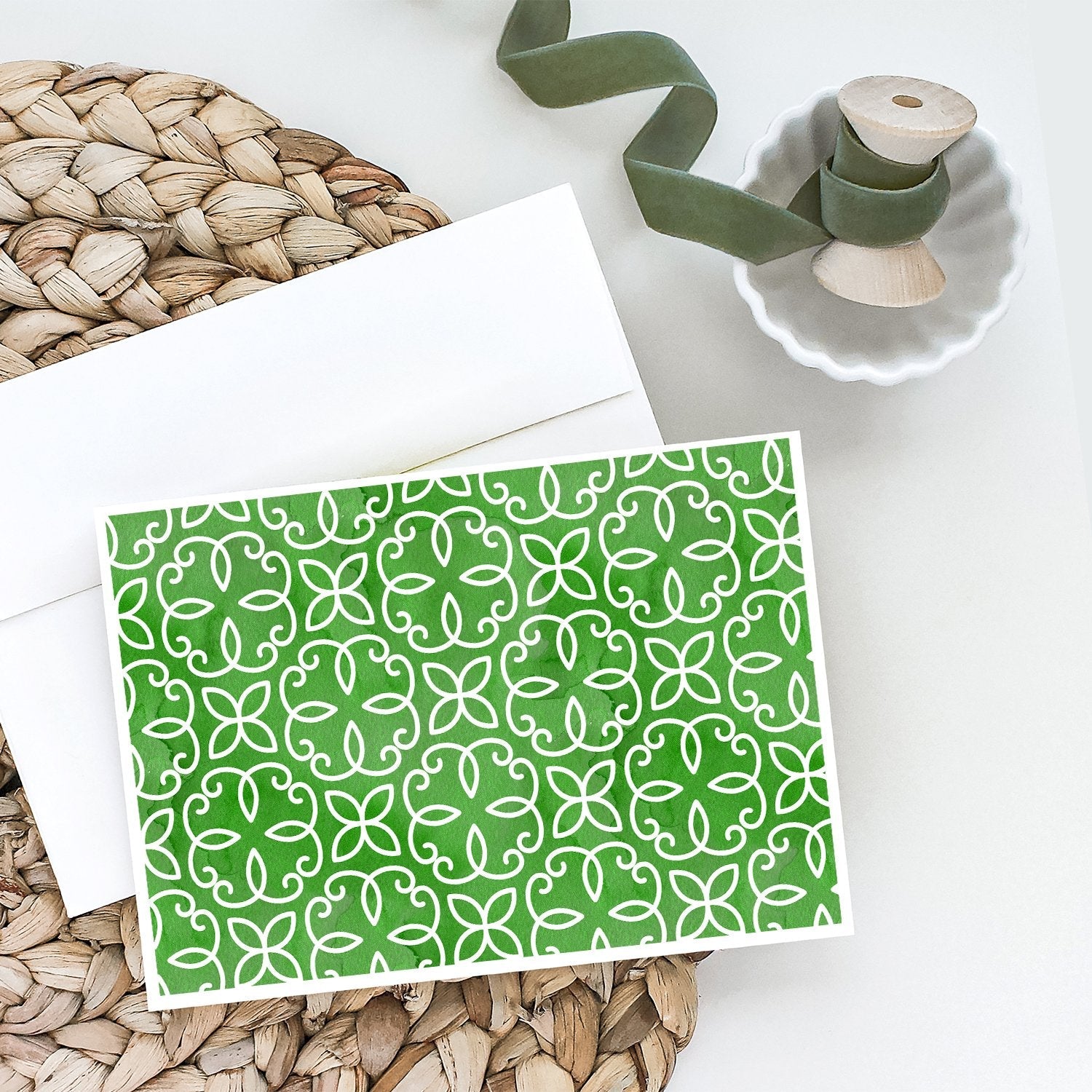 Watercolor Geometric Cirlce on Green Greeting Cards Pack of 8 Blank Cards with Envelopes Whimsical A7 Size 5x7