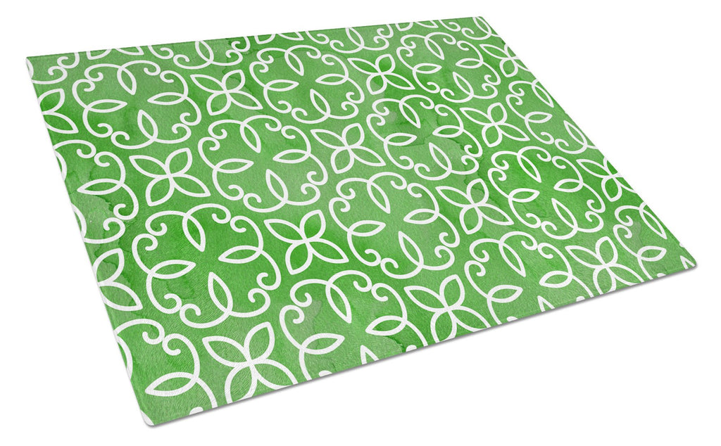 Watercolor Geometric Cirlce on Green Cutting Board Tempered Glass Kitchen Cutting Surface, Heat Resistant Chopping, Non-Slip Feet, Food Prep & Serving