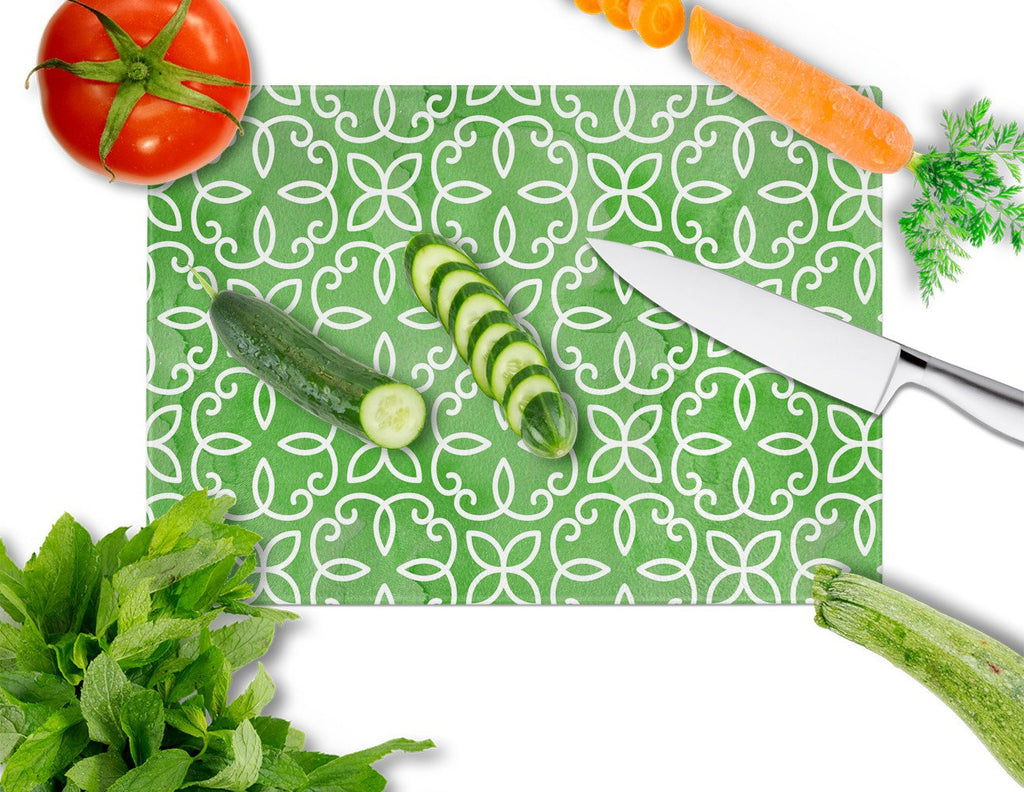 Watercolor Geometric Cirlce on Green Cutting Board Tempered Glass Kitchen Cutting Surface, Heat Resistant Chopping, Non-Slip Feet, Food Prep & Serving