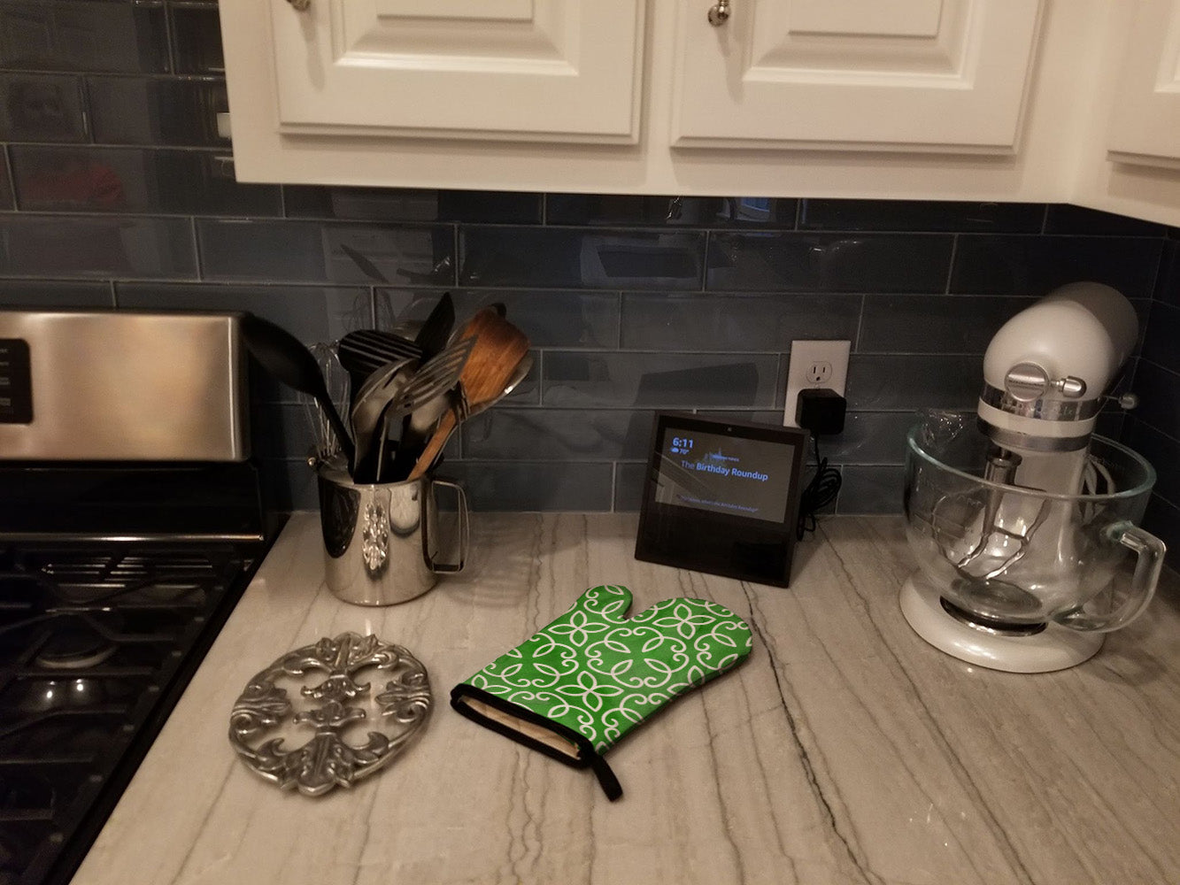 Watercolor Geometric Cirlce on Green Oven Mitt Heat Resistant Thick Oven Mitt for Hot Pans and Oven, Kitchen Mitt Protect Hands, Cooking Baking Glove