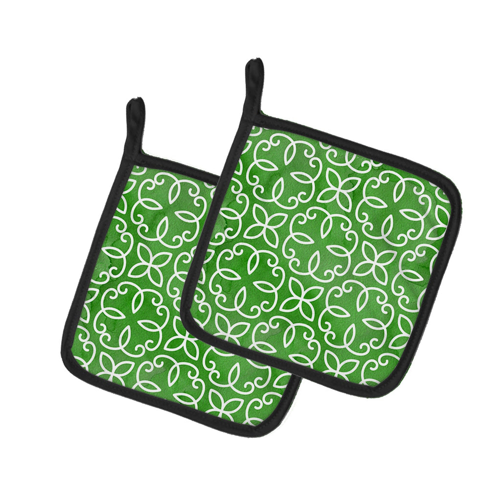 Watercolor Geometric Cirlce on Green Pot Holder Set of 2 Heat Resistant Quilted Hot Pads 7.5 x 7.5 Inch, Insulated Kitchen Trivets for Cooking & Baking