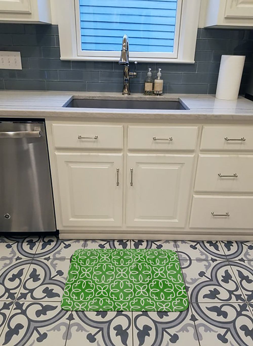 Watercolor Geometric Cirlce on Green Memory Foam Kitchen Mat Machine Washable Anti-Fatigue Cushion Comfort Bath or Kitchen Rug