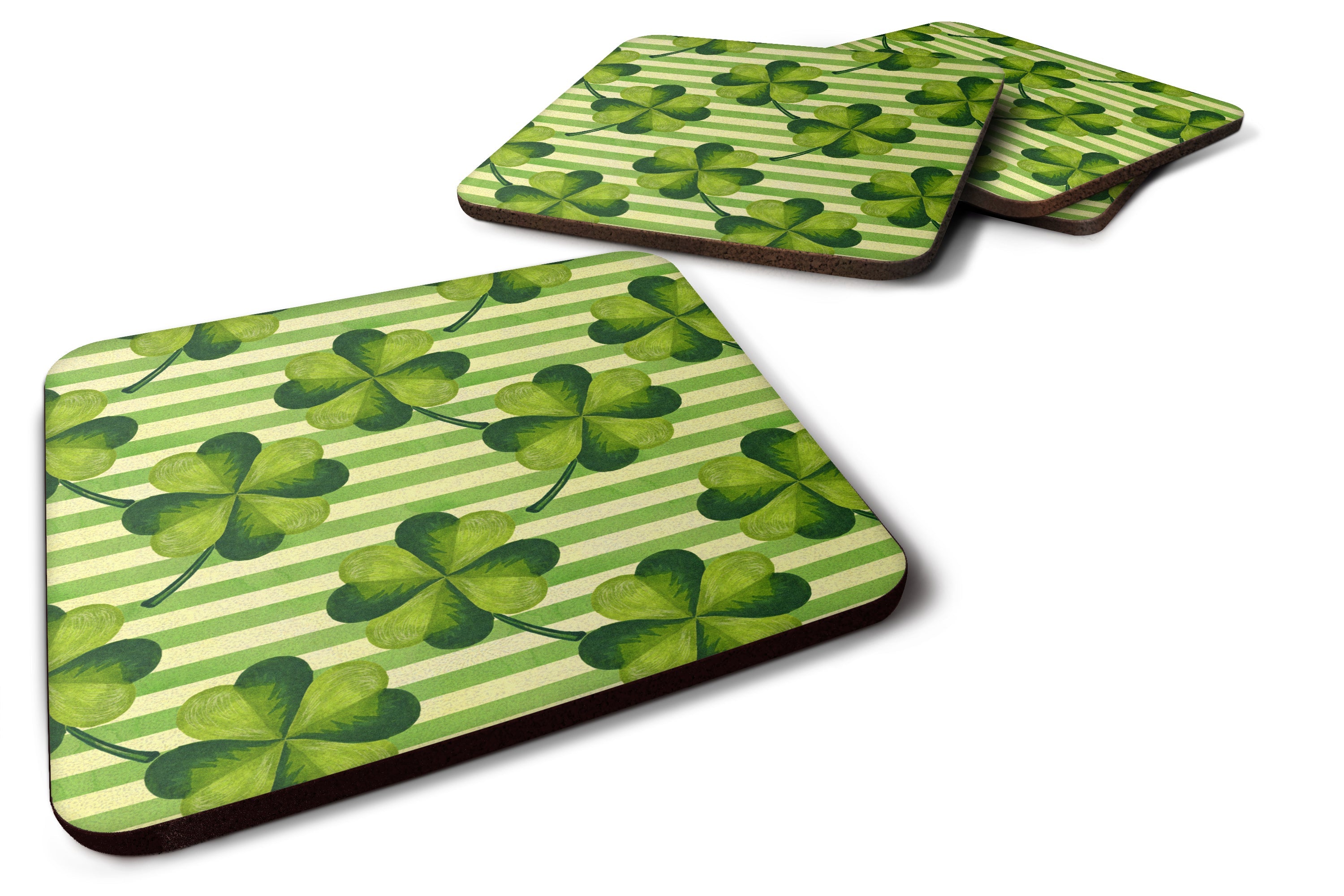 Watercolor Shamrock Stripes Foam Coasters Set of 4 Cup Coasters for Indoor Outdoor, Tabletop Protection, Anti Slip, Mouse pad Material