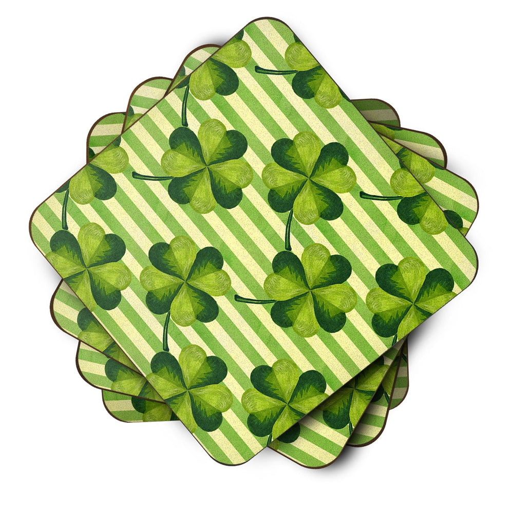 Watercolor Shamrock Stripes Foam Coasters Set of 4 Cup Coasters for Indoor Outdoor, Tabletop Protection, Anti Slip, Mouse pad Material