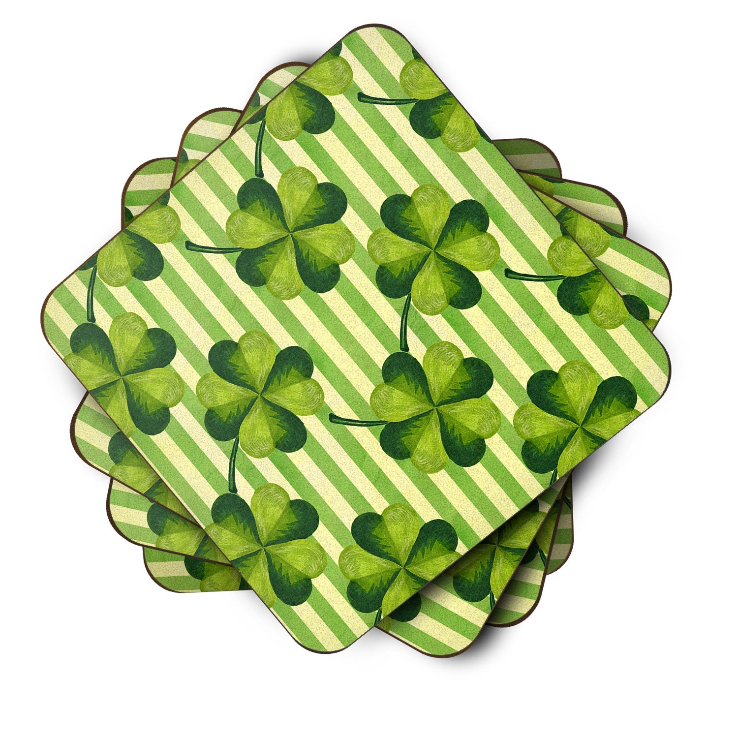Watercolor Shamrock Stripes Foam Coasters Set of 4 Cup Coasters for Indoor Outdoor, Tabletop Protection, Anti Slip, Mouse pad Material
