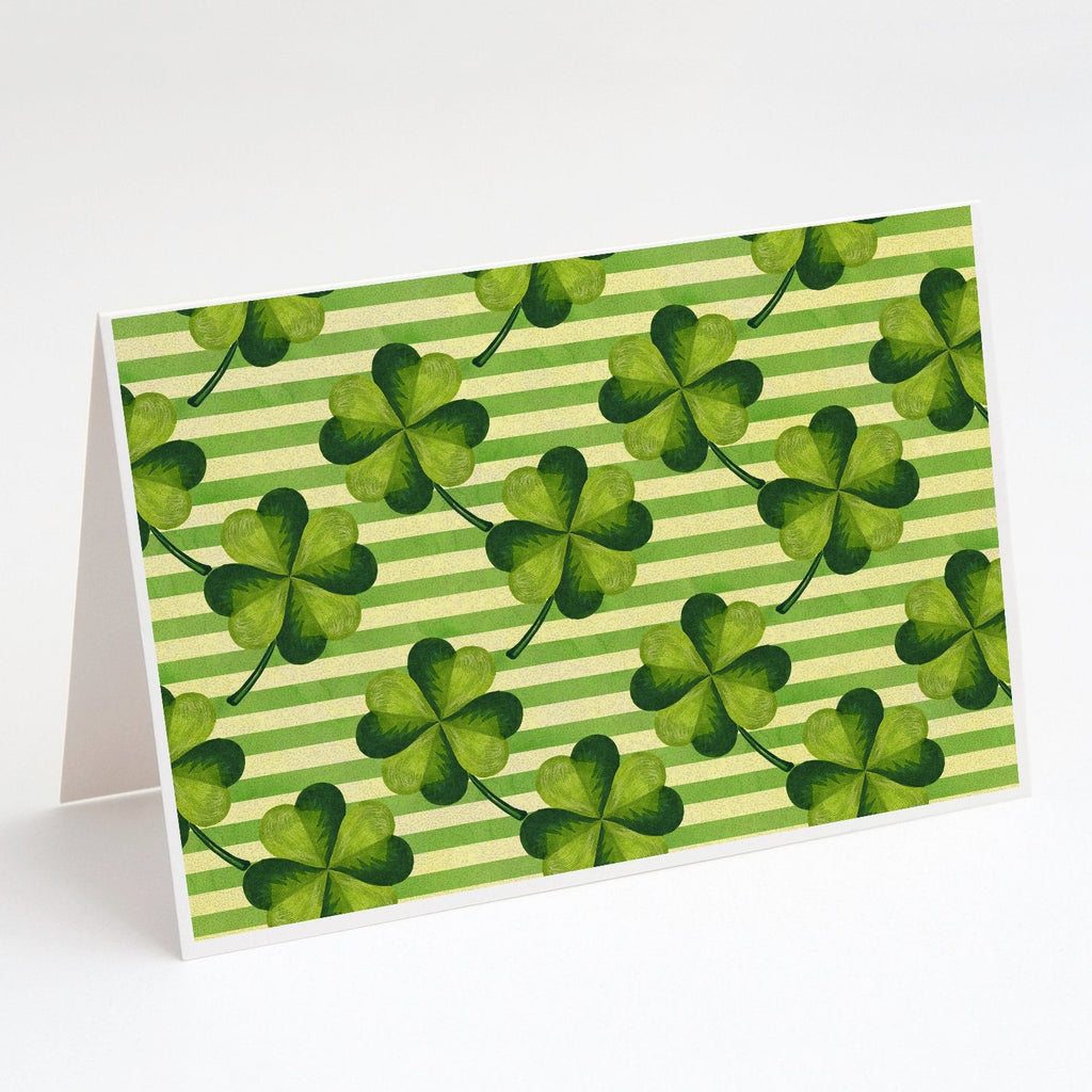 Watercolor Shamrock Stripes Greeting Cards Pack of 8 Blank Cards with Envelopes Whimsical A7 Size 5x7