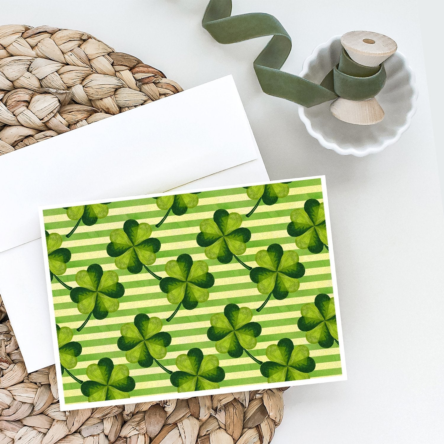 Watercolor Shamrock Stripes Greeting Cards Pack of 8 Blank Cards with Envelopes Whimsical A7 Size 5x7