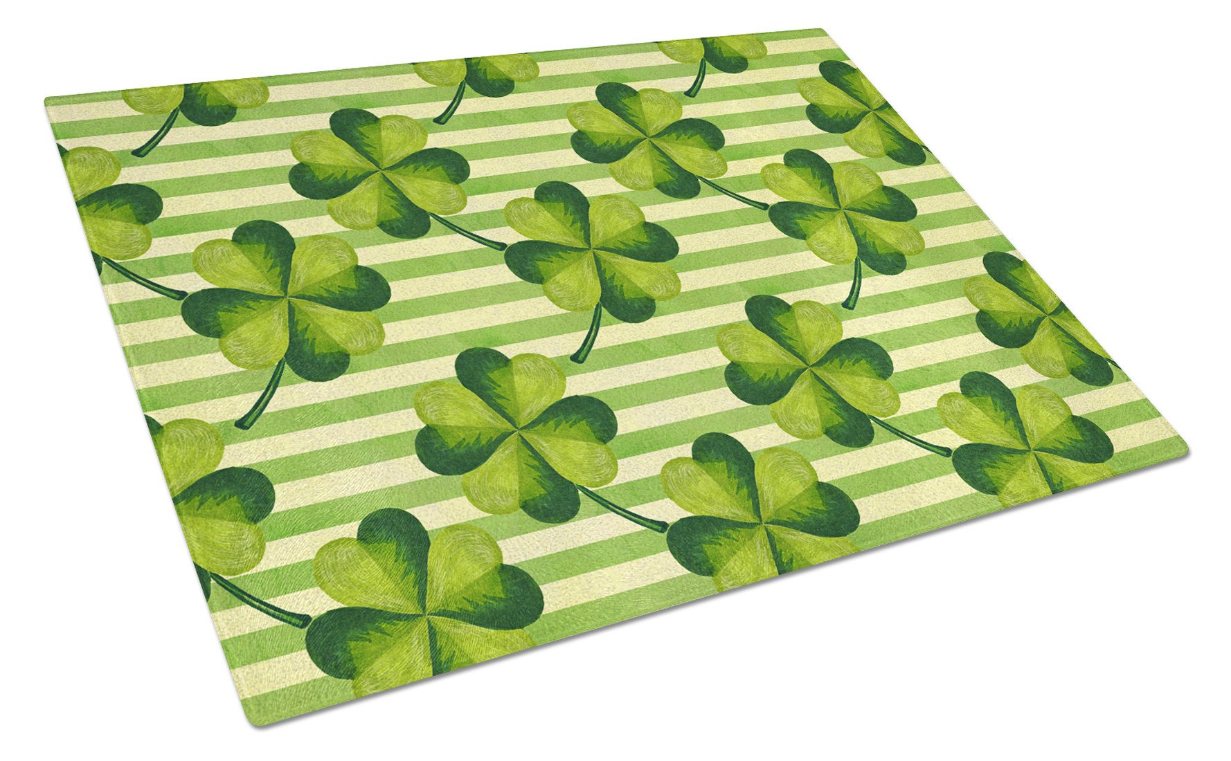 Watercolor Shamrock Stripes Cutting Board Tempered Glass Kitchen Cutting Surface, Heat Resistant Chopping, Non-Slip Feet, Food Prep & Serving