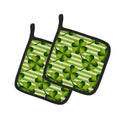 Watercolor Shamrock Stripes Pot Holder Set of 2 Heat Resistant Quilted Hot Pads 7.5 x 7.5 Inch, Insulated Kitchen Trivets for Cooking & Baking