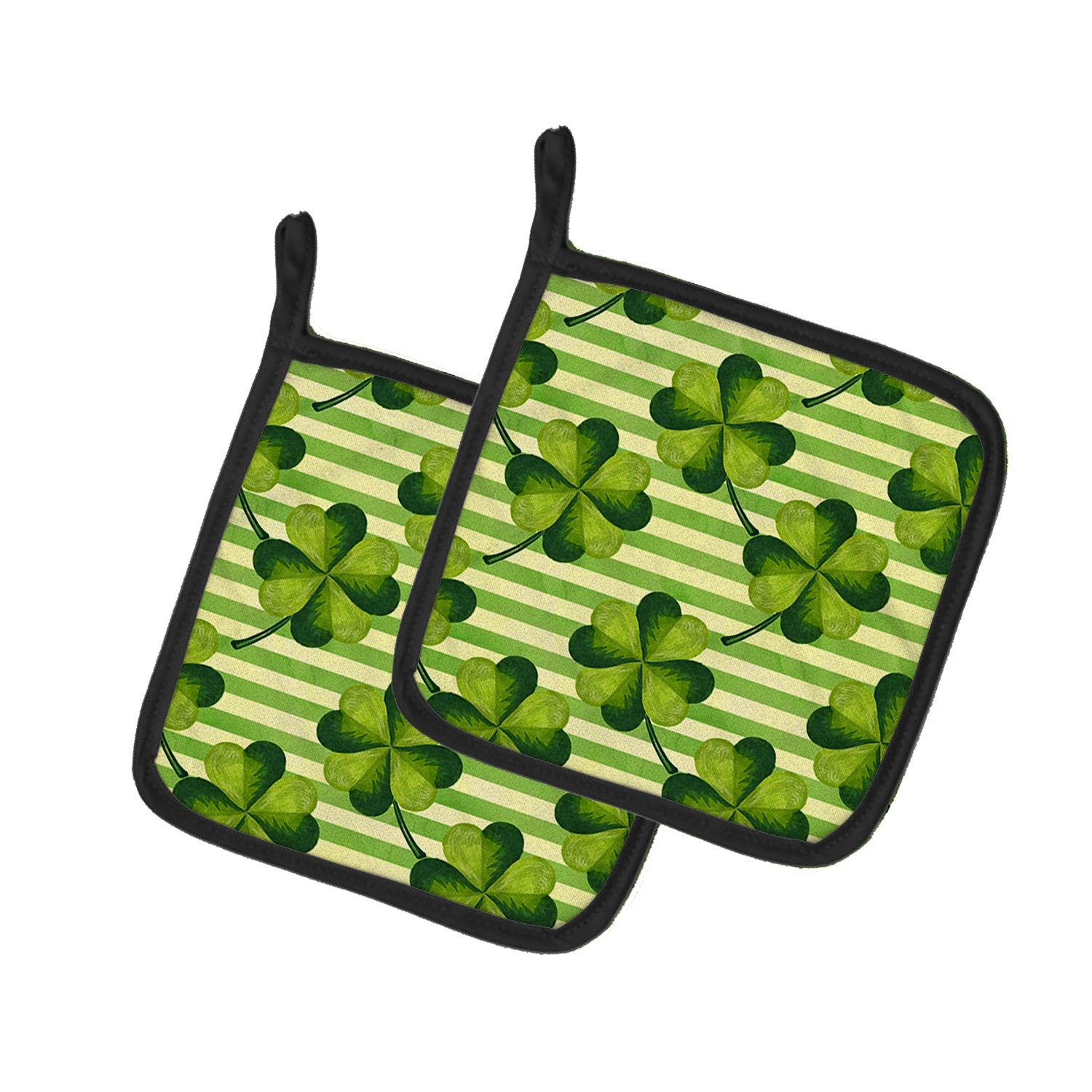 Watercolor Shamrock Stripes Pot Holder Set of 2 Heat Resistant Quilted Hot Pads 7.5 x 7.5 Inch, Insulated Kitchen Trivets for Cooking & Baking