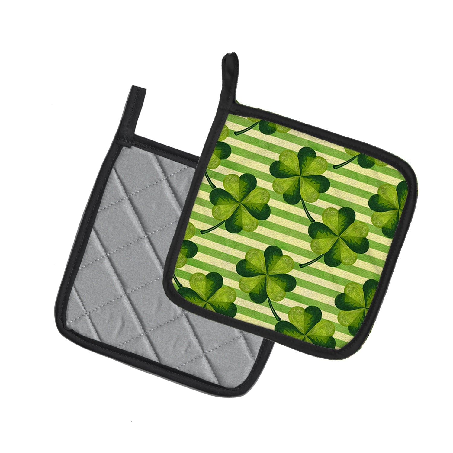 Watercolor Shamrock Stripes Pot Holder Set of 2 Heat Resistant Quilted Hot Pads 7.5 x 7.5 Inch, Insulated Kitchen Trivets for Cooking & Baking