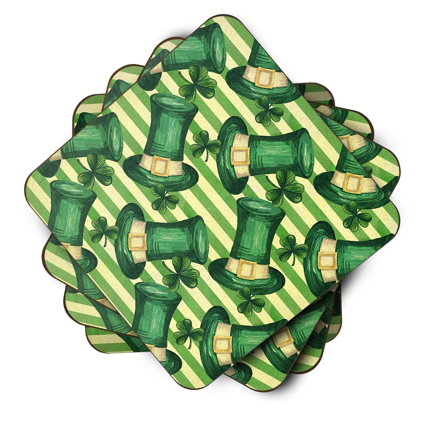 Watercolor St Patrick's Day Leprechan Hat Foam Coasters Set of 4 Cup Coasters for Indoor Outdoor, Tabletop Protection, Anti Slip, Mouse pad Material
