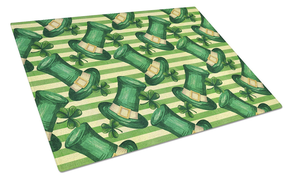 Watercolor St Patrick's Day Leprechan Hat Cutting Board Tempered Glass Kitchen Cutting Surface, Heat Resistant Chopping, Non-Slip Feet, Food Prep & Serving