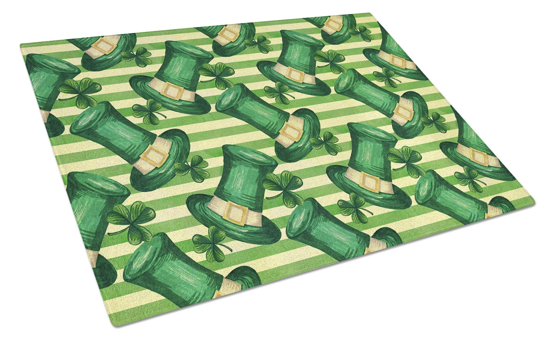 Watercolor St Patrick's Day Leprechan Hat Cutting Board Tempered Glass Kitchen Cutting Surface, Heat Resistant Chopping, Non-Slip Feet, Food Prep & Serving
