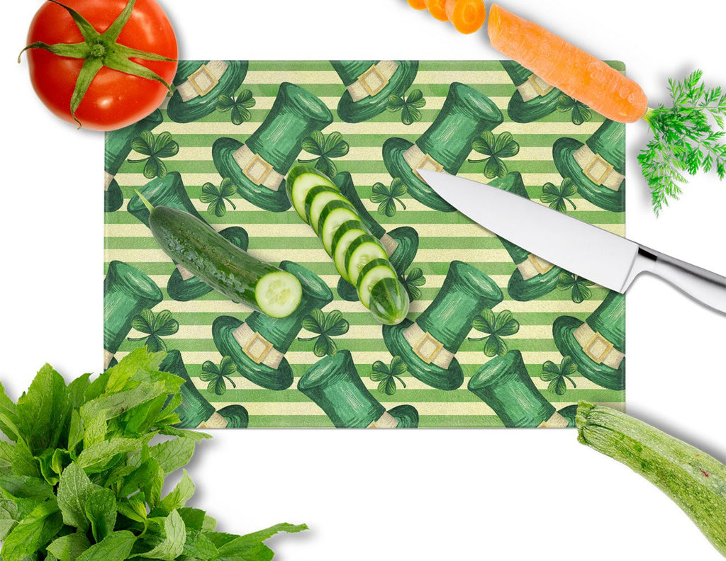 Watercolor St Patrick's Day Leprechan Hat Cutting Board Tempered Glass Kitchen Cutting Surface, Heat Resistant Chopping, Non-Slip Feet, Food Prep & Serving