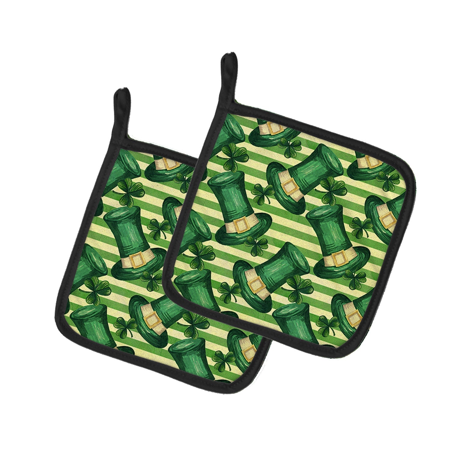 Watercolor St Patrick's Day Leprechan Hat Pot Holder Set of 2 Heat Resistant Quilted Hot Pads 7.5 x 7.5 Inch, Insulated Kitchen Trivets for Cooking & Baking