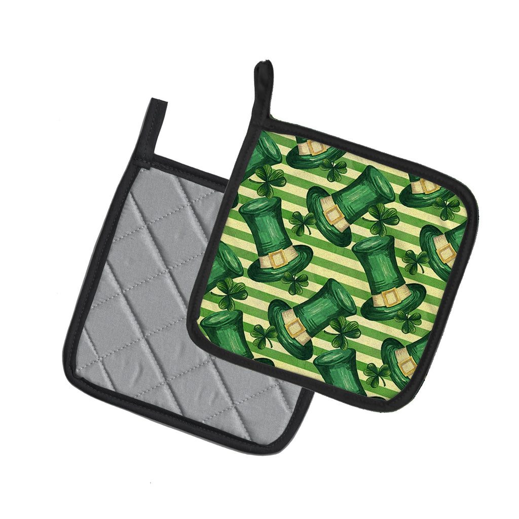 Watercolor St Patrick's Day Leprechan Hat Pot Holder Set of 2 Heat Resistant Quilted Hot Pads 7.5 x 7.5 Inch, Insulated Kitchen Trivets for Cooking & Baking