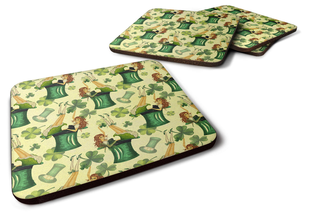 Watercolor St Patrick's Day Party Foam Coasters Set of 4 Cup Coasters for Indoor Outdoor, Tabletop Protection, Anti Slip, Mouse pad Material