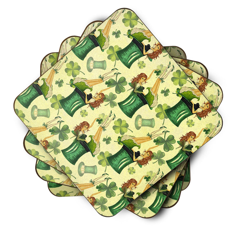 Watercolor St Patrick's Day Party Foam Coasters Set of 4 Cup Coasters for Indoor Outdoor, Tabletop Protection, Anti Slip, Mouse pad Material