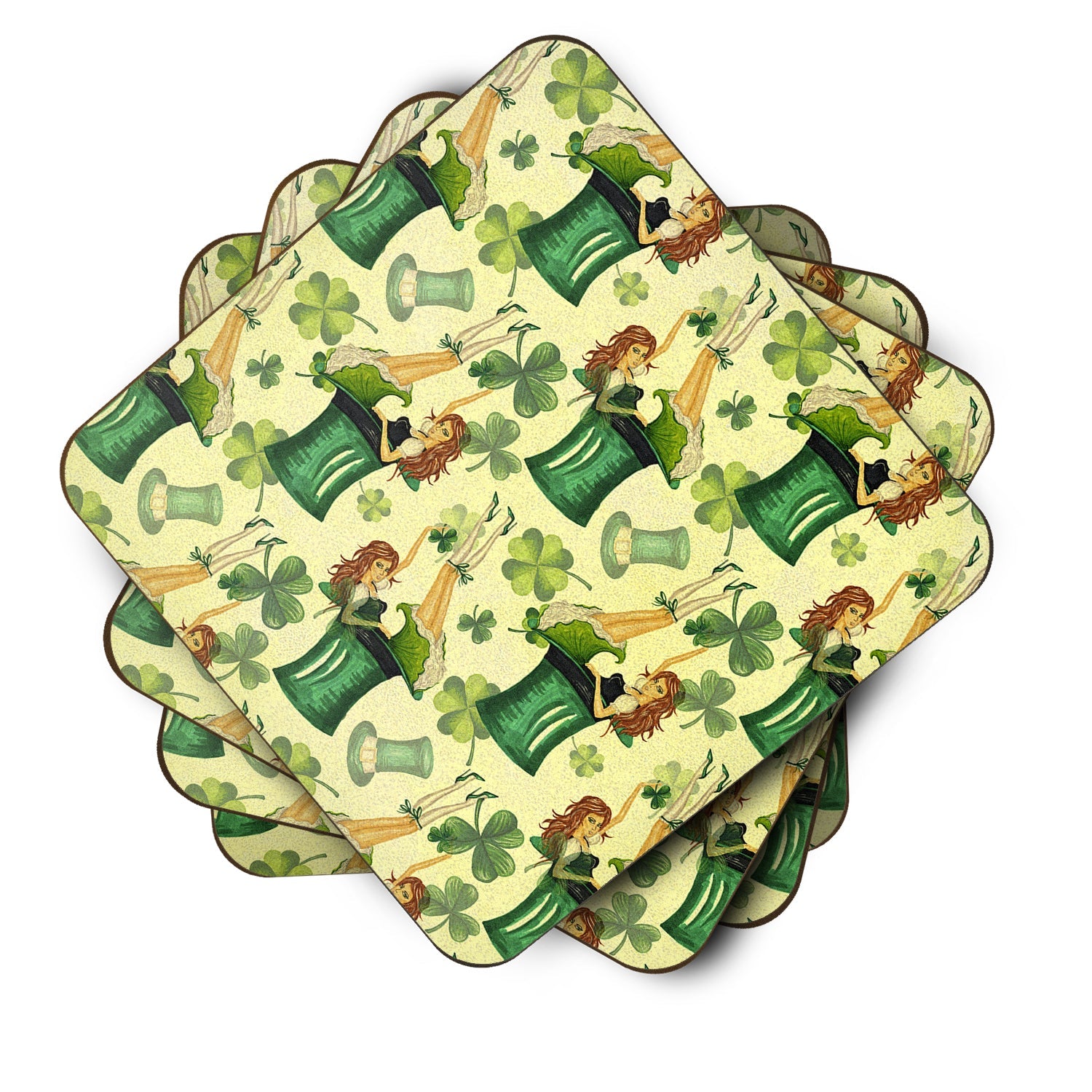 Watercolor St Patrick's Day Party Foam Coasters Set of 4 Cup Coasters for Indoor Outdoor, Tabletop Protection, Anti Slip, Mouse pad Material