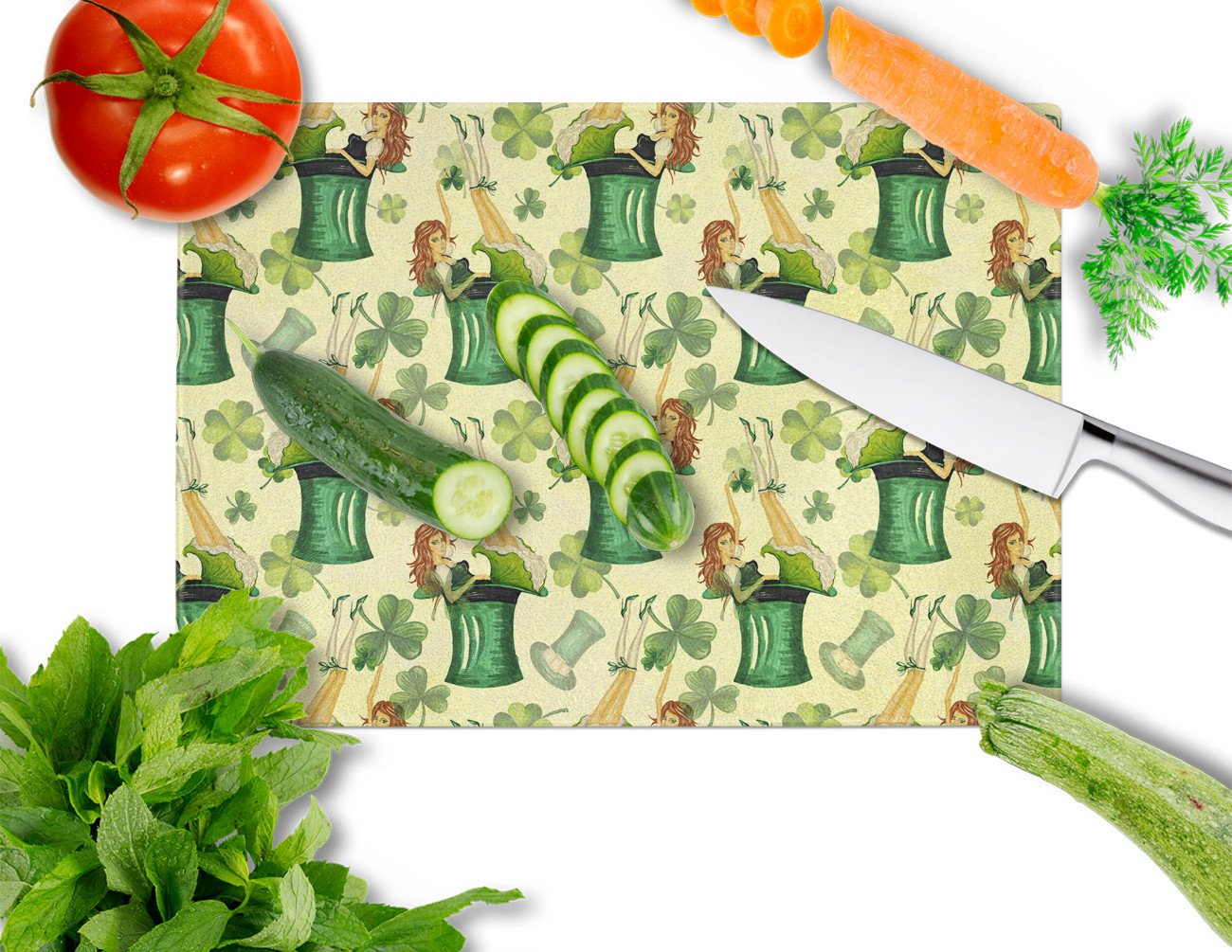 Watercolor St Patrick's Day Party Cutting Board Tempered Glass Kitchen Cutting Surface, Heat Resistant Chopping, Non-Slip Feet, Food Prep & Serving