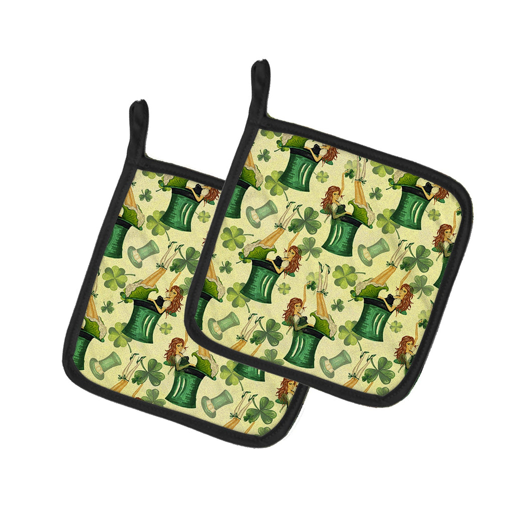 Watercolor St Patrick's Day Party Pot Holder Set of 2 Heat Resistant Quilted Hot Pads 7.5 x 7.5 Inch, Insulated Kitchen Trivets for Cooking & Baking