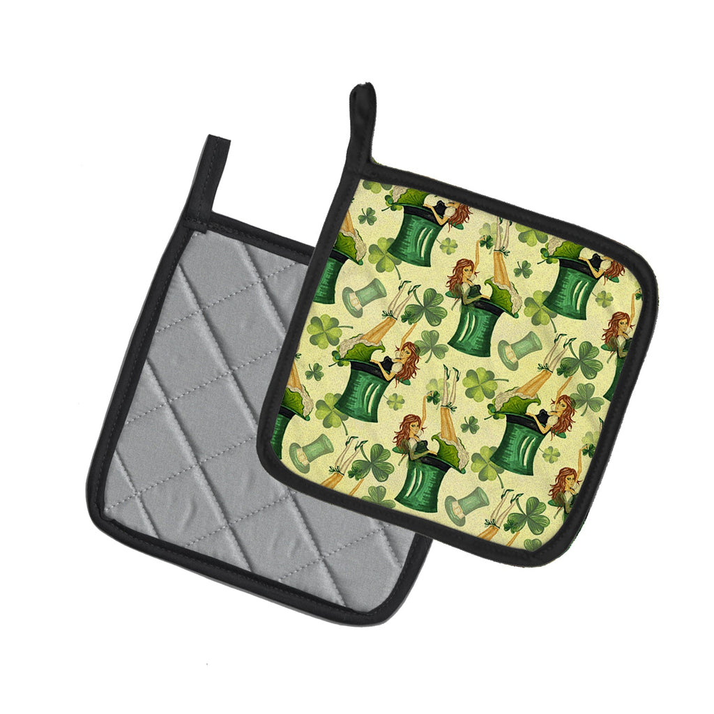 Watercolor St Patrick's Day Party Pot Holder Set of 2 Heat Resistant Quilted Hot Pads 7.5 x 7.5 Inch, Insulated Kitchen Trivets for Cooking & Baking