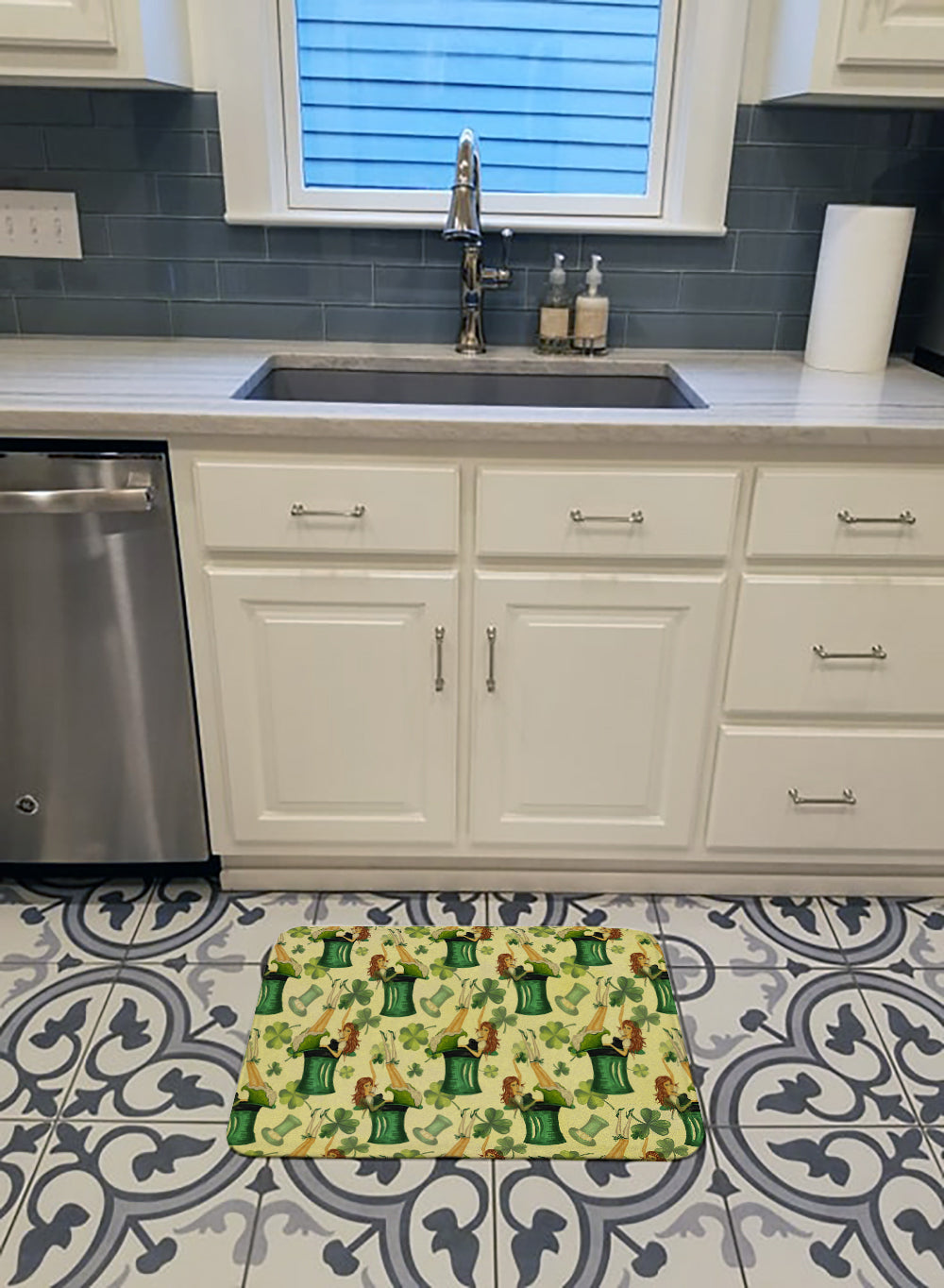 Watercolor St Patrick's Day Party Memory Foam Kitchen Mat Machine Washable Anti-Fatigue Cushion Comfort Bath or Kitchen Rug