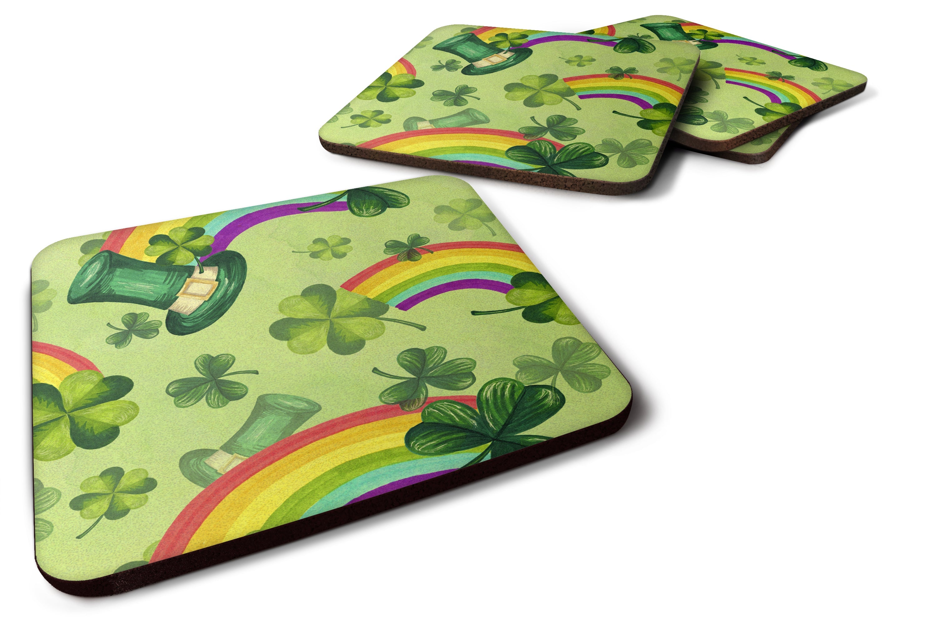 Watercolor St Patrick's Day Lucky Leprechan Foam Coasters Set of 4 Cup Coasters for Indoor Outdoor, Tabletop Protection, Anti Slip, Mouse pad Material