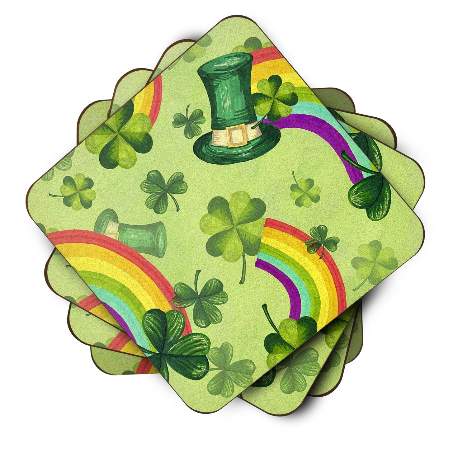 Watercolor St Patrick's Day Lucky Leprechan Foam Coasters Set of 4 Cup Coasters for Indoor Outdoor, Tabletop Protection, Anti Slip, Mouse pad Material