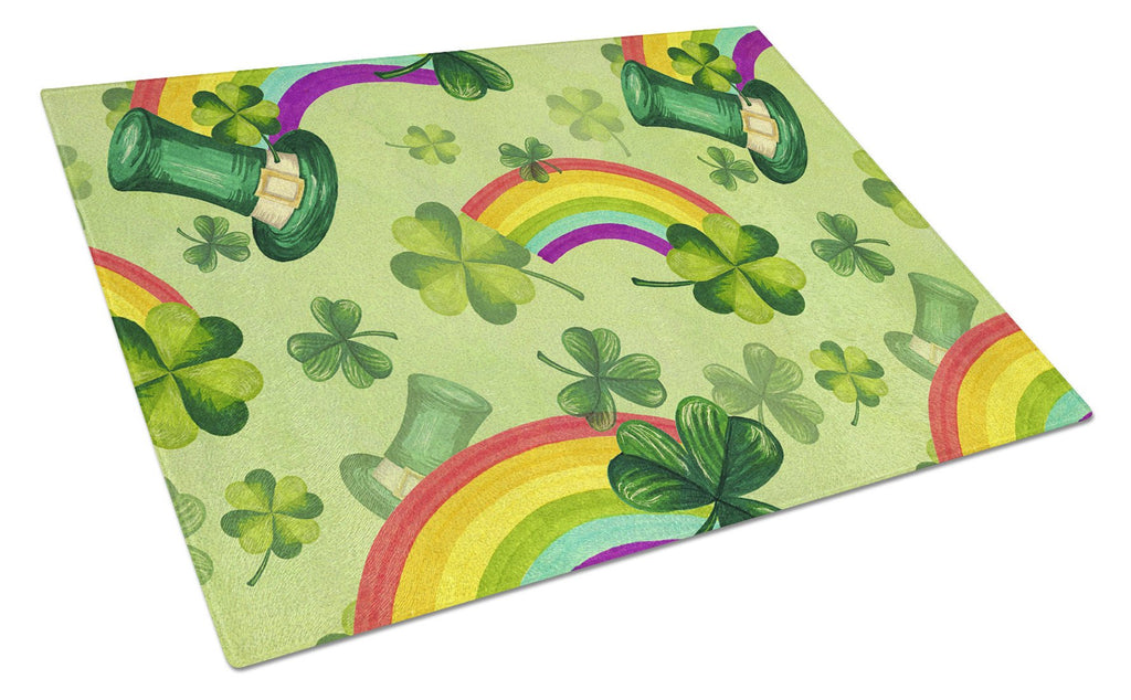 Watercolor St Patrick's Day Lucky Leprechan Cutting Board Tempered Glass Kitchen Cutting Surface, Heat Resistant Chopping, Non-Slip Feet, Food Prep & Serving