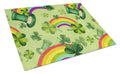 Watercolor St Patrick's Day Lucky Leprechan Cutting Board Tempered Glass Kitchen Cutting Surface, Heat Resistant Chopping, Non-Slip Feet, Food Prep & Serving