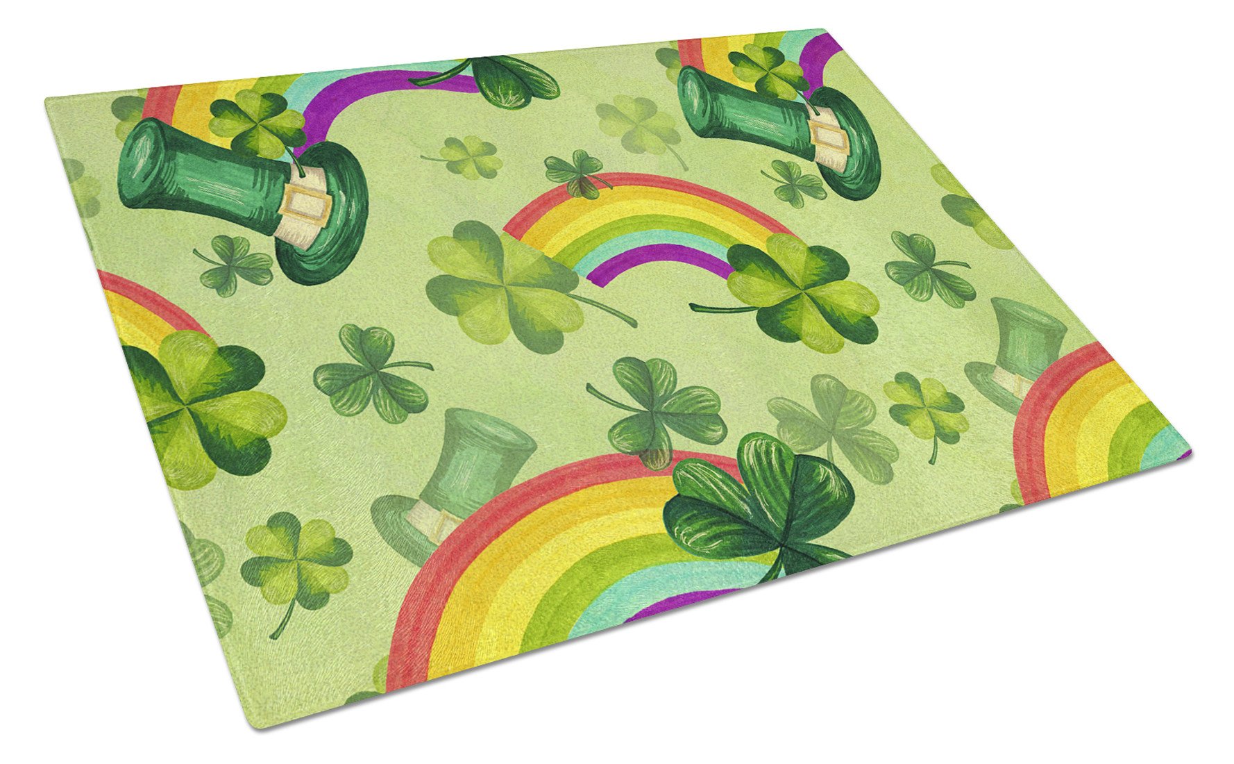 Watercolor St Patrick's Day Lucky Leprechan Cutting Board Tempered Glass Kitchen Cutting Surface, Heat Resistant Chopping, Non-Slip Feet, Food Prep & Serving