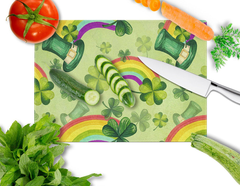 Watercolor St Patrick's Day Lucky Leprechan Cutting Board Tempered Glass Kitchen Cutting Surface, Heat Resistant Chopping, Non-Slip Feet, Food Prep & Serving