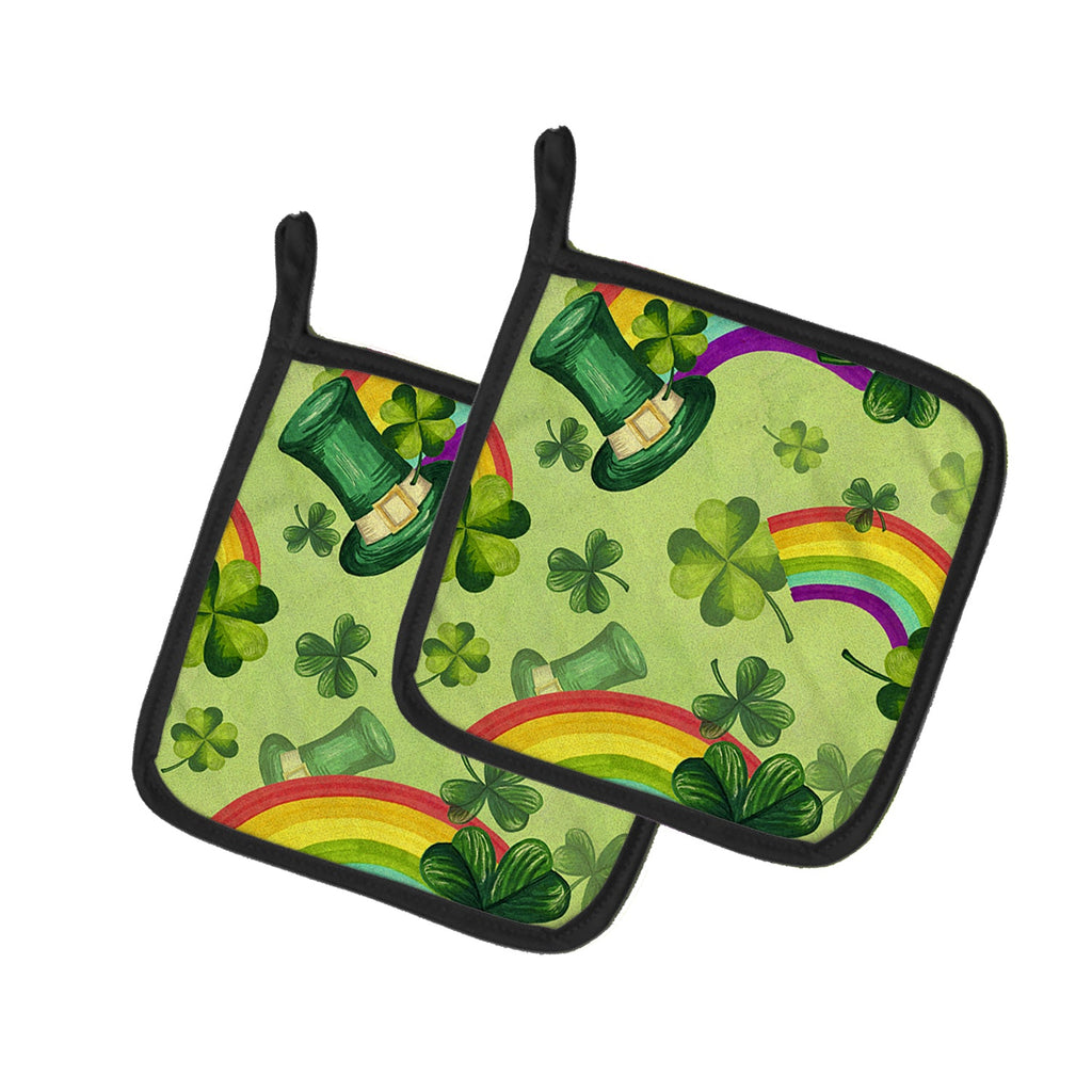Watercolor St Patrick's Day Lucky Leprechan Pot Holder Set of 2 Heat Resistant Quilted Hot Pads 7.5 x 7.5 Inch, Insulated Kitchen Trivets for Cooking & Baking